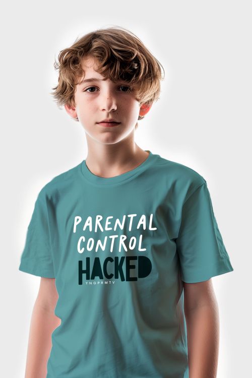 kids tee Little hacker teal monstera