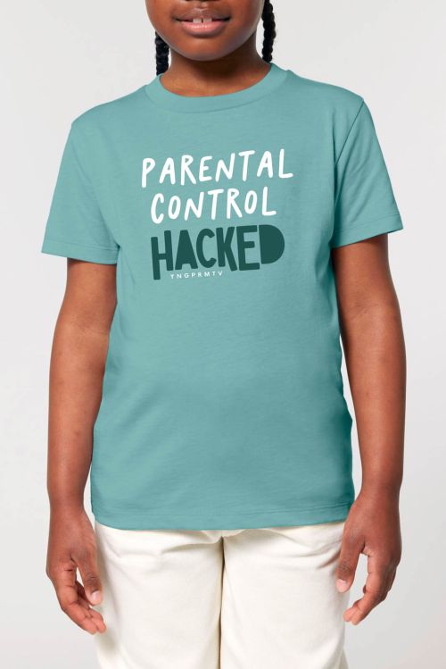 kids tee Little hacker teal monstera